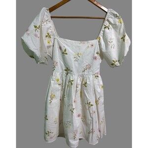 Mi Ami Babydoll Floral Dress Medium Puff Sleeve Cottagecore Tie Back Prairie Mx